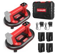 SundpeyPRO 2-Pcs Ventouse Carrelage 10" Ventouse Vitre éLectrique Max 300KG | 4 Batteries 3,0Ah et 2 Chargeurs, Boîte à Outils Portable, Écran LCD, Pour Soulever Carreaux, Verre, Granit, Marbre, Métal