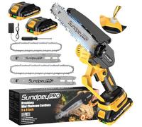 SundpeyPRO 8 & 6 Pouces Mini Tronconneuse a Batterie, 21V Brushless Tronconneuse Electrique sans Fil avec 2×2.0Ah Batteries, Tension de Chaîne sans Outil, Système D'huile, pour le Jardinage