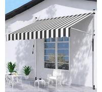 Sune Auvent rétractable avec manivelle sans perçage pour jardin, balcon, terrasse et cour Gris/blanc 300 x 120 cm