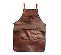 Sunerzenor Tablier de Barbier pour Homme Croisé Dos Poches Fonctionnelles Simili Cuir Résistant Coutures Robustes Adapté à Cheveux Atelier Cuisine Barbecue