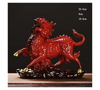 SUNESA Statuette en Porcelaine Chinois Rouge Qilin Ornements en céramique Salon entrée Bureau étude Cave à vin attirant de l'argent Artisanat décoratif Ornements de Statue en céramique (Size : A)