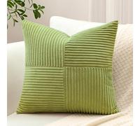 Sungeek Lot de 1 Housse de Coussin 40x40 cm en Velours Côtelé, Housse Coussins Patchwork à Rayures Croisées Doux Taies d'oreiller Décoratives pour Lit Canapé Chambre Salon, Vert