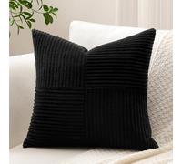 Sungeek Lot de 1 Housse de Coussin 40x40 cm en Velours Côtelé, Housse Coussins Patchwork à Rayures Croisées Doux Taies d'oreiller Décoratives pour Lit Canapé Chambre Salon, Noir