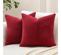 Sungeek Lot de 2 Housse de Coussin 40x40 cm en Velours Côtelé, Housse Coussins Patchwork à Rayures Croisées Doux Taies d'oreiller Décoratives pour Lit Canapé Chambre Salon, Rouge Foncé