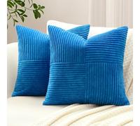 Sungeek Lot de 2 Housse de Coussin 40x40 cm en Velours Côtelé, Housse Coussins Patchwork à Rayures Croisées Doux Taies d'oreiller Décoratives pour Lit Canapé Chambre Salon, Bleu