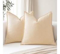 Sungeek Lot de 2 housses de coussin décoratives à carreaux doux avec bords cousus de style bohème et rustique pour canapé, terrasse, chambre à coucher, salon - Beige - 40 x 40 cm