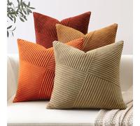 Sungeek Lot de 4 Housse de Coussin 40x40 cm en Velours Côtelé, Housse Coussins Bohème Patchwork à Rayures Pinwheel Doux Taies d'oreiller Décoratives pour Lit Canapé Chambre Salon, Marron Rouille