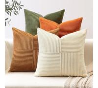 Sungeek Lot de 4 Housse de Coussin 40x40 cm en Velours Côtelé, Housse Coussins Bohème Patchwork à Rayures Croisées Doux Taies d'oreiller Décoratives pour Lit Canapé Chambre Salon, Rouille Vert Olive