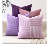 Sungeek Lot de 4 Housse de Coussin 40x40 cm en Velours Côtelé, Housse Coussins Bohème Patchwork à Rayures Croisées Doux Taies d'oreiller Décoratives pour Lit Canapé Chambre Salon, Violet