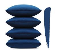 Sungeek Lot de 4 housses de coussin décoratives carrées en velours doux avec fermeture éclair invisible pour canapé, voiture, terrasse, chambre à coucher, salon - 50 x 50 cm - Bleu roi