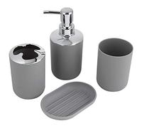 SUNGOOYUE Ensemble d'accessoires de Salle de Bain en Plastique Gris galvanisé, 4 Pièces, Organisateur d'évier de Salle de Bain avec Tasse de Rangement, Tasse de Rinçage, Porte-Savon pour (Gray)