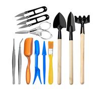 SUNGOOYUE Ensemble d'Outils à Main de Pelle à Sol Précis, Mini Outils de Jardinage en Fer et en Plastique 12 Pièces avec Pince à épiler Brosse Ciseaux pour Terrariums Succulents bonsaï Plantes