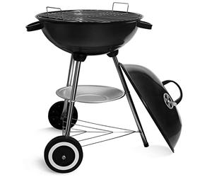 SunJas Barbecue à Charbon Rond, Moyen | 46*44*70cm BBQ Mobile, Grill Portable de Jardin, Avec Couvercle, 2 Roues