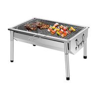 SunJas Barbecue Charbon de Bois INOX Ajustable Barbecue Démontable en Acier Portable BBQ Exterieur Grille sur Pied