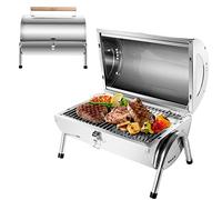 SunJas Barbecue Portable 2 en 1 Barbecue à Charbon Inox BBQ Grill Mini Barbecue de Table Transportable pour Jardin Balcon Voyage Camping - Argent