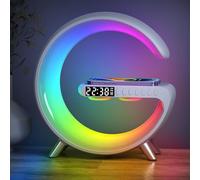 SUNJULY Lampe de Table Intelligente, Lampe D'ambiance Avec Chargeur Sans Fil, Haut-parleur Bluetooth, Veilleuse à Intensité Variable Avec Synchronisation de la Musique, Contrôle de App (Blanc)