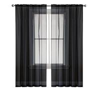 SUNLIMEI Rideau Voilage 60 x 180 cm Demi Transparent, Polyester, Plusieurs Tailles Transparent Rideaux Salon Décoration de Maison pour Fenetre Chambre Adulte Salon, Noir