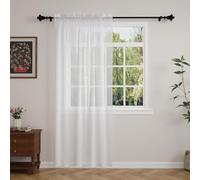 SUNLIMEI Rideau Voilage 80 x 95 cm avec Manchon de Tige, Demi Transparent, Élégants Rideau de Fenêtre à Œillets Décoration de Maison pour Fenetre Chambre Adulte Salon, Blanc