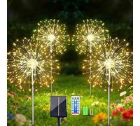 Sunlisky Lot de 4 lampes solaires pour jardin extérieur, lot de 4 120 LED 1200 mAh, minuterie et réglage de la luminosité IP65 (4 lanternes de feux) (couleur chaude)