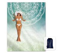 Sunlit Couverture de Plage Douce et Soyeuse de 269,2 x 205,7 cm, Tapis Anti-Sable avec Poches d'angle et Sac en Maille pour fête de Plage, Voyages, Camping et Festival de Musique en Plein air, Motif
