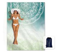 Sunlit Couverture de Plage Douce et Soyeuse, Style bohème, Tapis Anti-Sable, avec Poches d'angle et Sac en Maille, 15,2 x 17,8 cm, pour fête de Plage, Voyages, Camping et Festival de Musique en Plein