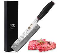 Sunlong Couteau Nakiri 6,5 pouces Couteau d'office Super Sharp - Couteau de chef en acier damas japonais - Manche en ébène naturel - Couteau de chef