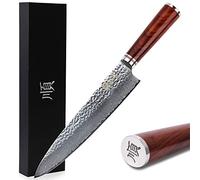 Sunlong Couteaux Gyuto 25,4cm Couteaux de chef - Japonais Martelé Damas Acier - Naturel Rose Manche en bois