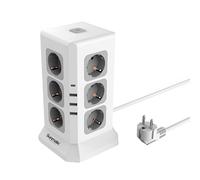 SUNMATIC Multiprise 12 Prises EU avec Parafoudre, 3 Ports USB-A, 1 Port USB-C - PC Ignifuge, Protection Contre Surcharge, Sécurité Enfant, Câble Pur Cuivre 2M, 3680W pour Maison & Bureau