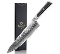 Sunnecko Couteau de chef Damas 20 cm - Couteau de cuisine tranchant en acier Damas, manche ergonomique, idéal pour couper la viande et cadeau parfait
