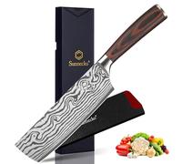 Sunnecko Couteau Nakiri Cuisine 18cm avec Protection de Lame, Couteau de Cuisine Professionnel pour Viande Légume Plat Asiatique, en Acier Inoxydable