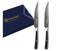 Sunnecko Set Couteau Cuisine Viande 13cm, Couteaux à Steak 2 Pièces en Acier Damas 73 Couches, Couteaux de Cuisine Professionnel avec Poignée G10