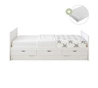 Sunny Eli Lit Gigogne Avec 3 Tiroirs De Rangement, En Bois, Blanc | Lit 2 Places Pour Chambre Enfant - Matelas Hybride 90 X 200 Inclus | Dimensions Totales: 206 X 97 X 75 Cm