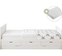 Sunny Eli Lit Gigogne Avec 3 Tiroirs De Rangement, En Bois, Blanc | Lit 2 Places Pour Chambre Enfant - Matelas Hybride 90 X 200 Inclus | Dimensions