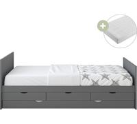 Sunny Eli Lit Gigogne Avec 3 Tiroirs De Rangement, En Bois, Gris | Lit 2 Places - Matelas Hybride 90 X 200 Inclus | Dimensions Totales: 206 X 97 X 75
