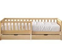 Sunny Isa Lit 1 Place Avec 2 Tiroirs De Rangement, En Bois, Beige | Sans Matelas - Lit avec Barrière De Sécurité - 206 X 98 Cm | Pour Matelas : 90 X
