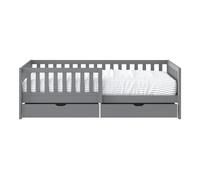 Sunny Isa Lit 1 Place Avec 2 Tiroirs De Rangement, Gris, En Bois | Sans Matelas - Lit Avec Barrière De Sécurité - 206 X 98 Cm | Pour Matelas : 90 X 200 Cm.