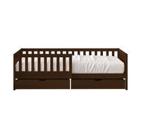 Sunny Isa Lit 1 Place Avec 2 Tiroirs De Rangement, Marron, En Bois | Sans Matelas - Lit Avec Barrière De Sécurité - 206 X 98 Cm | Pour Matelas : 90 X 200 Cm.