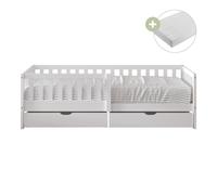 Sunny Isa Lit 1 Place Avec 2 Tiroirs, En Bois, Blanc | Barrière De Sécurité - Matelas Hybride Inclus 90 X 200 - 2 Tiroirs De Rangement | Dimensions Totales: 206 X 98 X 65 Cm