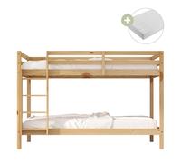 Sunny Jip Lits Superposés En Bois, Beige | Lits Superposés Pour Enfants 2 Places - 2 Matelas Hybrides 90 X 200 Inclus | Dimensions Totales: 208 X 97 X 140Cm