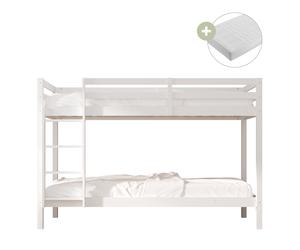 Sunny Jip Lits Superposés En Bois, Blanc | Lits Superposés 2 Places - 2 Matelas Hybrides 90 X 200 Inclus | Dimensions Totales: 208 X 97 X 140Cm