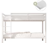 Sunny Jip Lits Superposés En Bois, Blanc | Lits Superposés Pour Enfants 2 Places - 2 Matelas Hybrides 90 X 200 Inclus | Dimensions Totales: 208 X 97