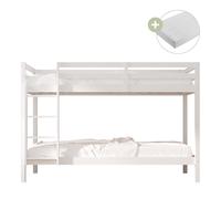 Sunny Jip Lits Superposés En Bois, Blanc | Lits Superposés Pour Enfants 2 Places - 2 Matelas Hybrides 90 X 200 Inclus | Dimensions Totales: 208 X 97 X 140Cm
