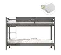Sunny Jip Lits Superposés En Bois, Gris | Lits Superposés Pour Enfants 2 Places - 2 Matelas Hybrides 90 X 200 Inclus | Dimensions Totales: 208 X 97 X 140Cm