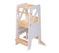 Sunny Liv Tour d'apprentissage en Bois Naturel & Blanc | Plateforme Réglable en Hauteur, 3 Niveaux, 44 x 40 x 90 cm