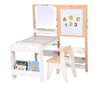 Sunny Olivia Table À Dessin Et De Bricolage En Bois, Blanc/Beige | Table De Jeu Multifonctionnelle Avec Chaise, Tableau Blanc Magnétique, Tableau Noir Et Rouleau De Papier | 80 X 40 X 115 Cm
