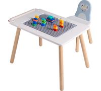 Sunny Pip Bureau Enfant Avec Chaise En Bois Bleu Clair/Blanc | Table De Jeu Multifonctionnelle Pour Tout-Petits, Avec Planche De Construction Pour