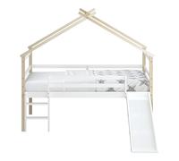 Sunny River Lit Cabane Avec Toboggan En Bois, Beige/Blanc | Lit Pour Enfant Mi-Haut , Lit Montessori - Sans Matelas - 213 X 186 X 183 Cm | Pour Matelas : 90 X 200 Cm