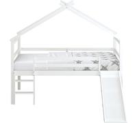 Sunny River Lit Cabane Avec Toboggan En Bois, Blanc | Lit Mi-Haut , Lit Montessori - Sans Matelas - 213 X 186 X 183 Cm | Pour Matelas : 90 X 200 Cm