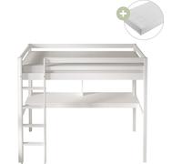 Sunny Sil Lit Mezzanine Avec Bureau, En Bois, Blanc | Pour Enfants Avec Echelle - Matelas Hybride 90 X 200 Inclus | Dimensions Totales: 208 X 100 X