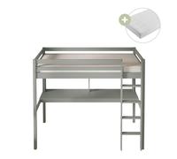 Sunny Sil Lit Mezzanine Avec Bureau, En Bois, Gris | Pour Enfants Avec Echelle - Matelas Hybride 90 X 200 Inclus | Dimensions Totales: 208 X 100 X 172 Cm